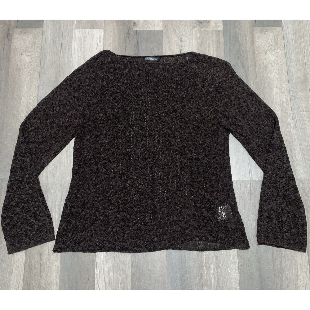 Oska Brown Sheer Textured Shirt Top Long Sleeve Casual Womens Size 3